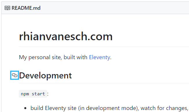 A readme file on GitHub with a heading anchor link.